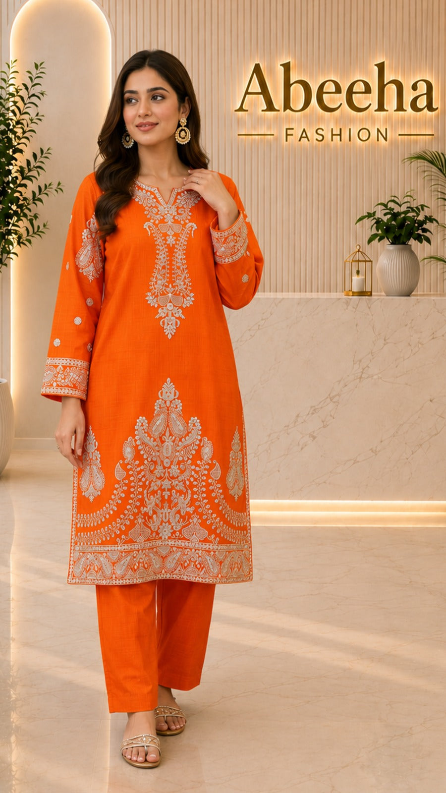 Stitched suit 2 piece embroidered   doria lawn/cotton