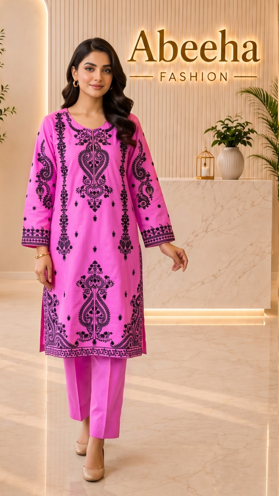 Stitched suit 2 piece embroidered   doria lawn/cotton