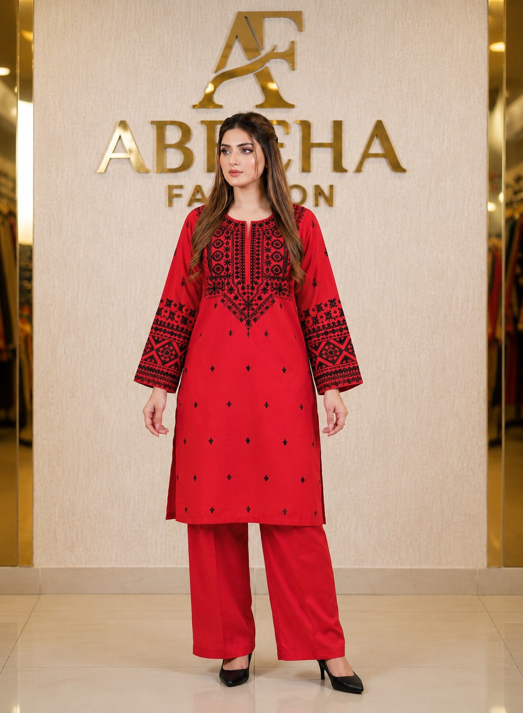 2 piece embroidered Stitched  doria lawn/cotton