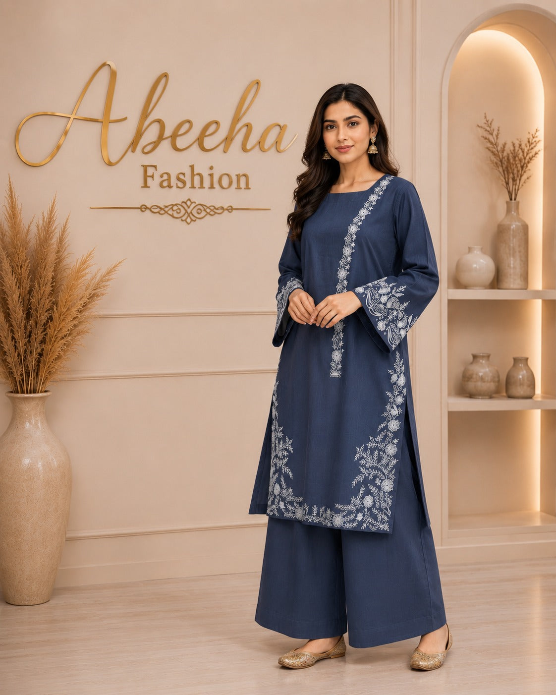 Stitched  2 piece Lawn cotton Embroidered