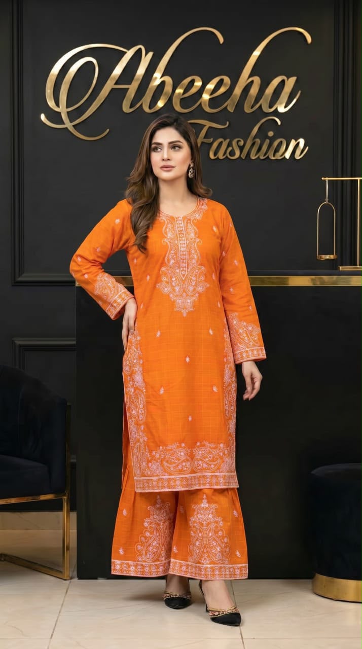 2 piece embroidered Stitched  doria lawn/cotton