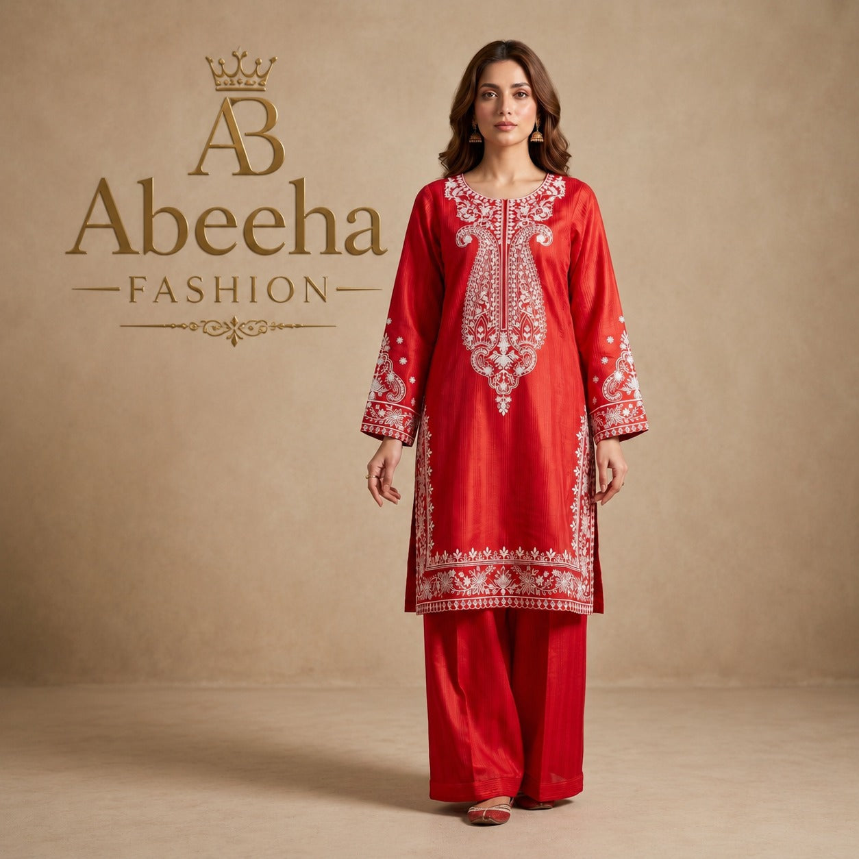 Stitched suit 2 piece embroidered   doria lawn/cotton