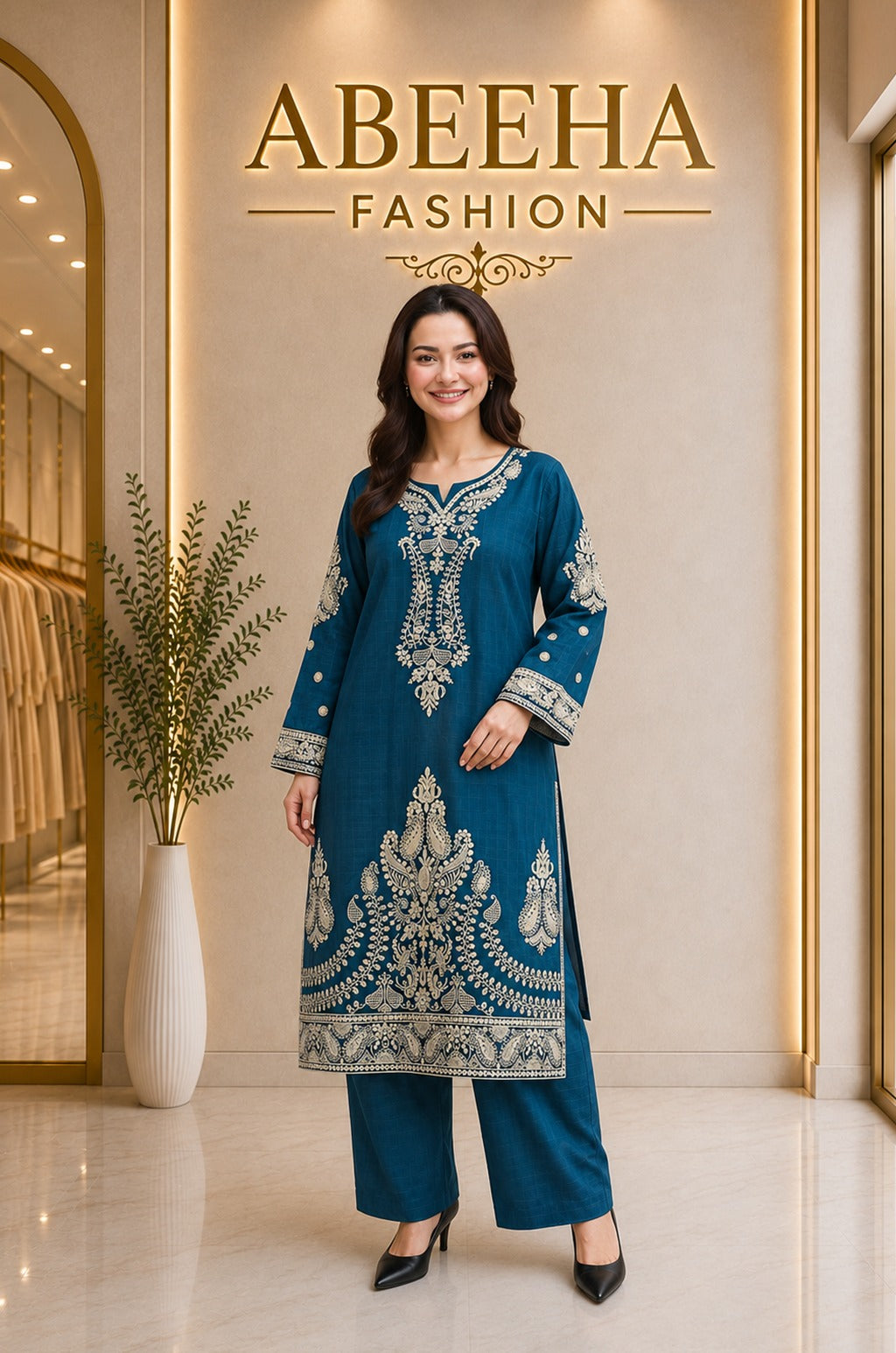 Stitched suit 2 piece embroidered   doria lawn/cotton