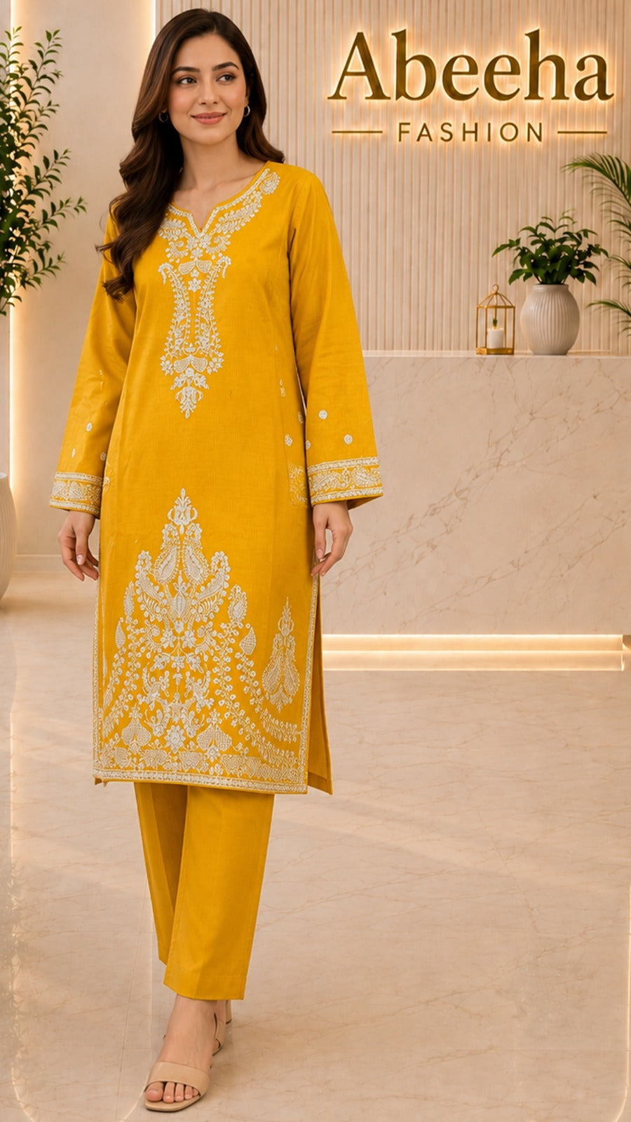 Stitched suit 2 piece embroidered   doria lawn/cotton