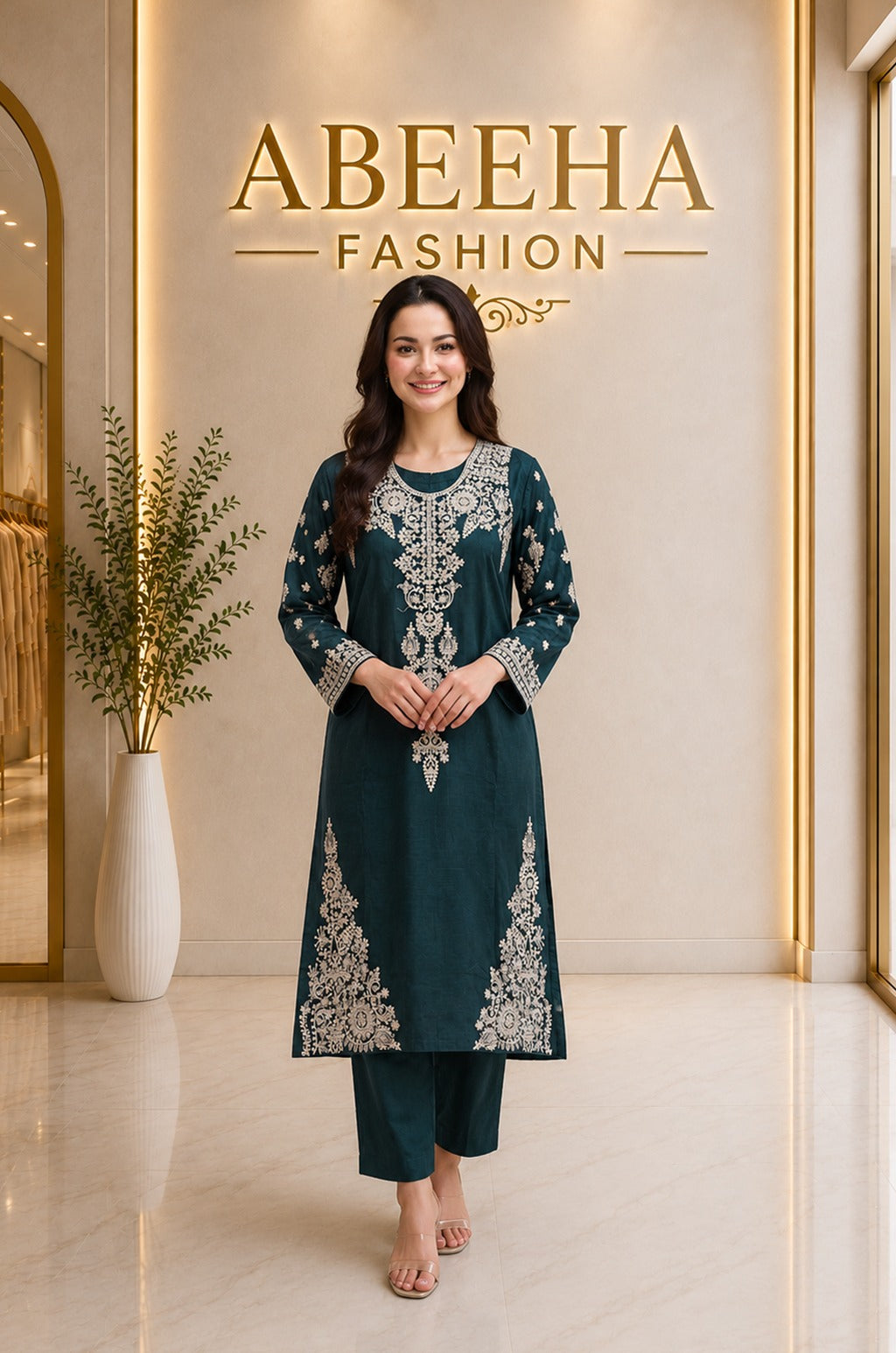 Stitched suit 2 piece embroidered   doria lawn/cotton
