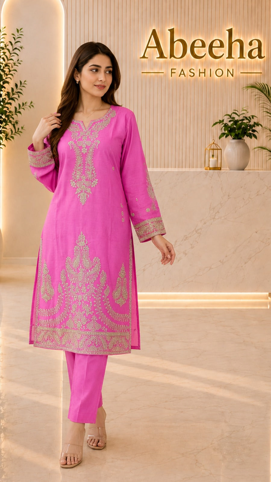 Stitched suit 2 piece embroidered   doria lawn/cotton