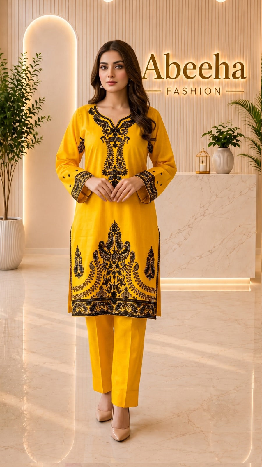 Stitched suit 2 piece embroidered   doria lawn/cotton
