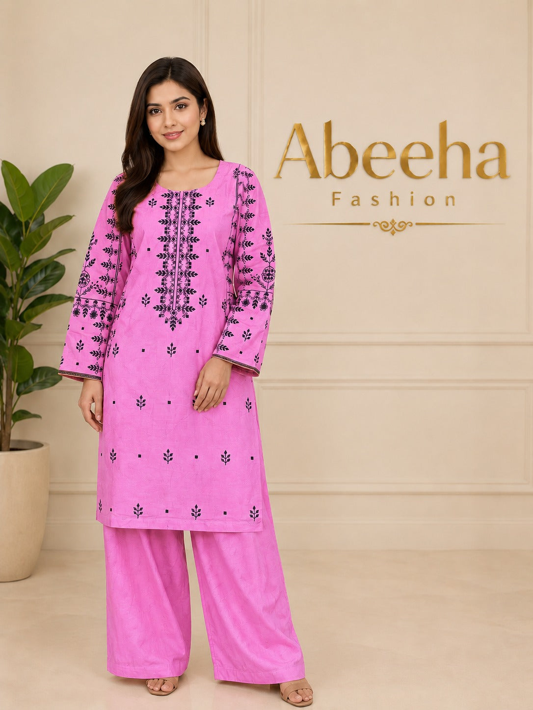 Stitched  2 piece Lawn cotton Embroidered