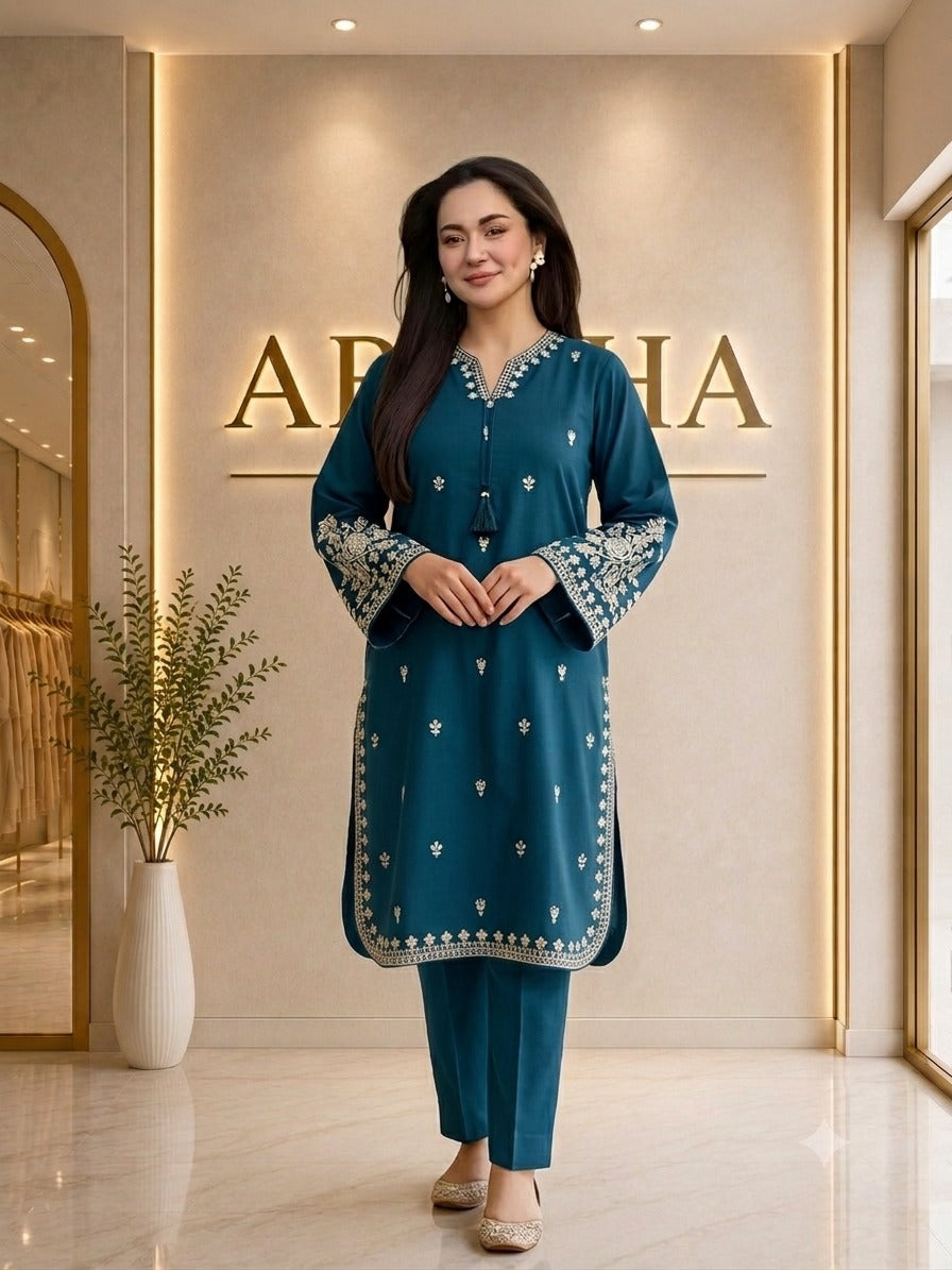 Ready-to-Wear Embroidered Doria Cotton 2-Piece Suit | Premium Quality