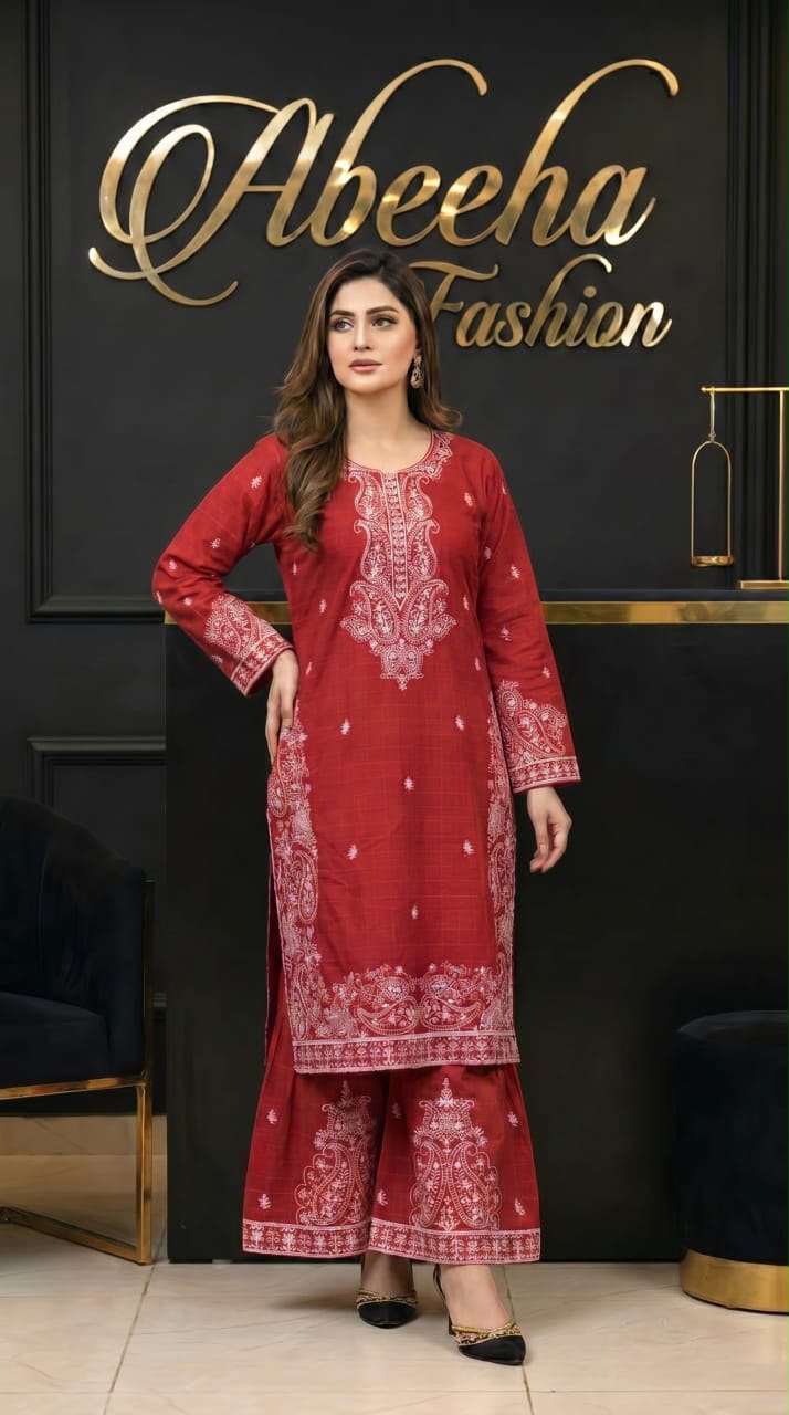 2 piece embroidered Stitched  doria lawn/cotton