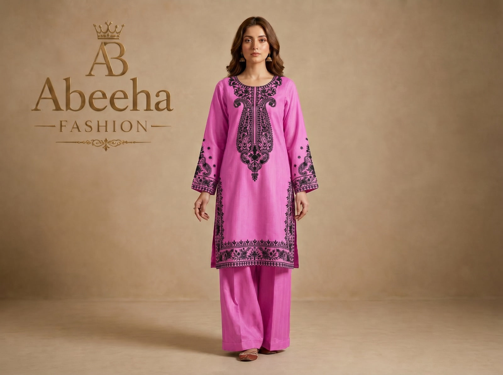 Stitched suit 2 piece embroidered   doria lawn/cotton