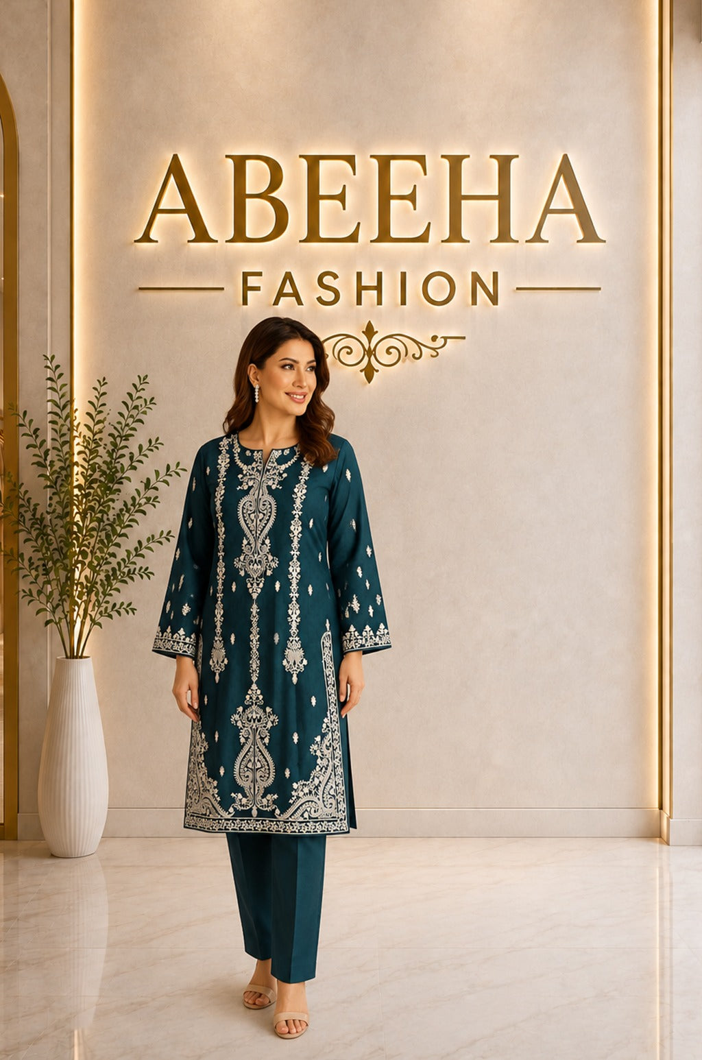 Stitched suit 2 piece embroidered   doria lawn/cotton