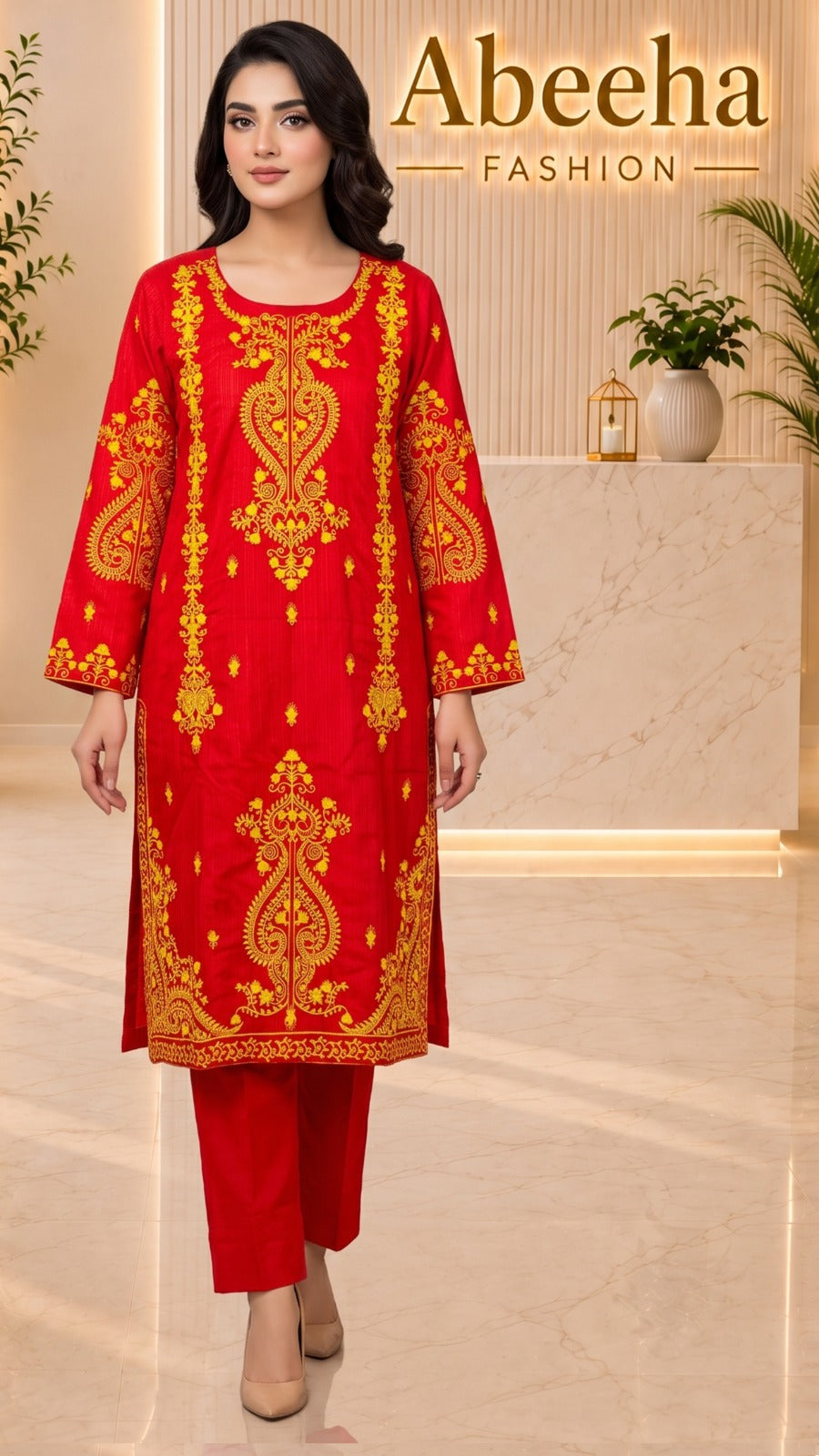 Stitched suit 2 piece embroidered   doria lawn/cotton
