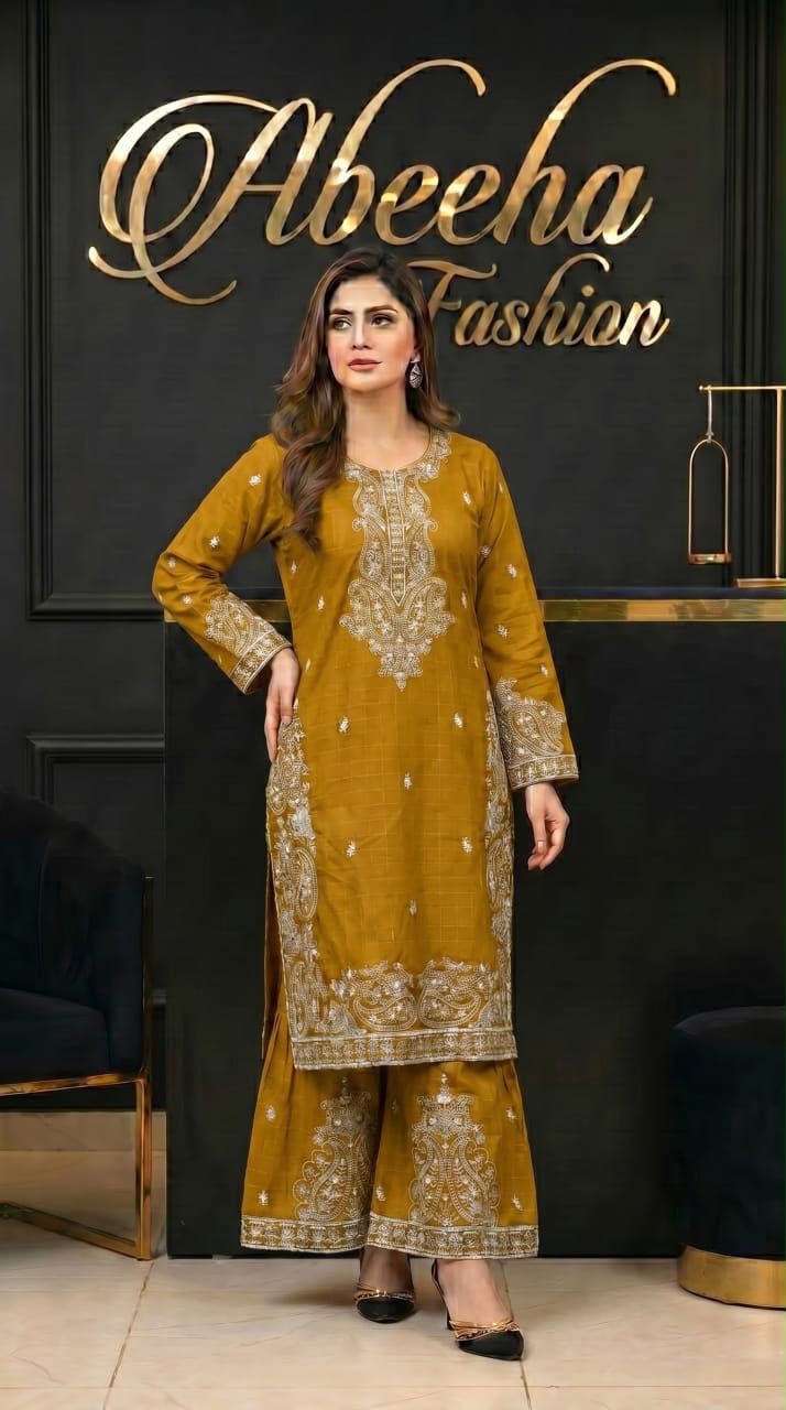2 piece embroidered Stitched  doria lawn/cotton