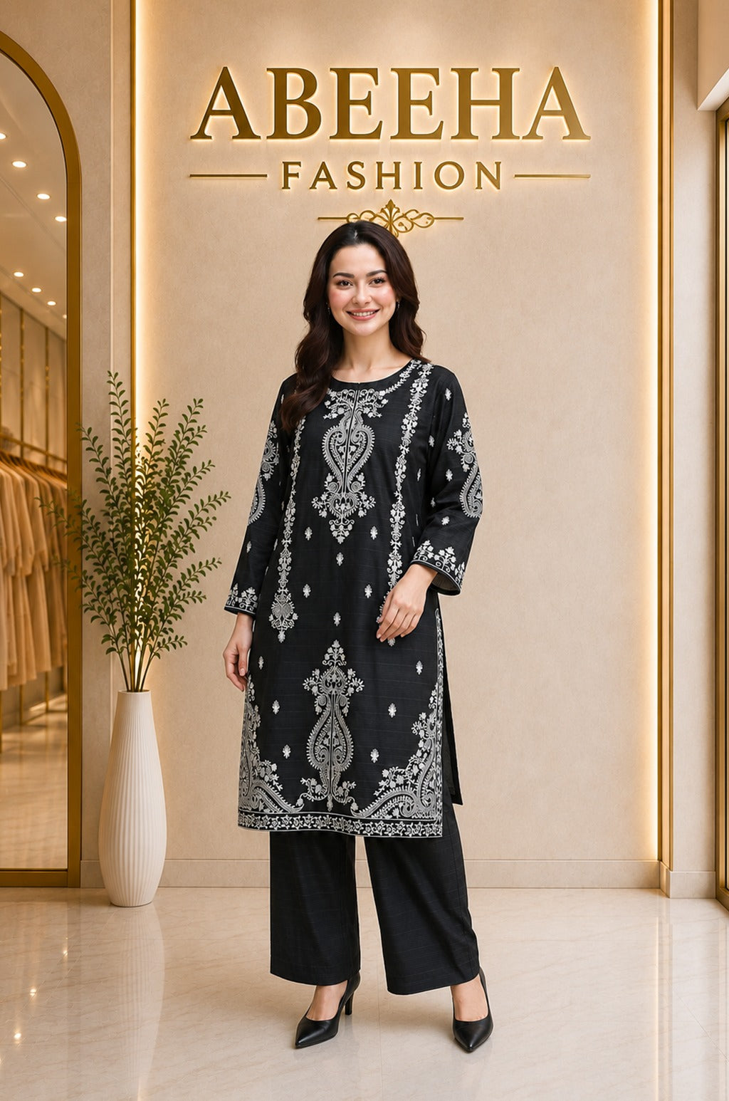 Stitched suit 2 piece embroidered   doria lawn/cotton